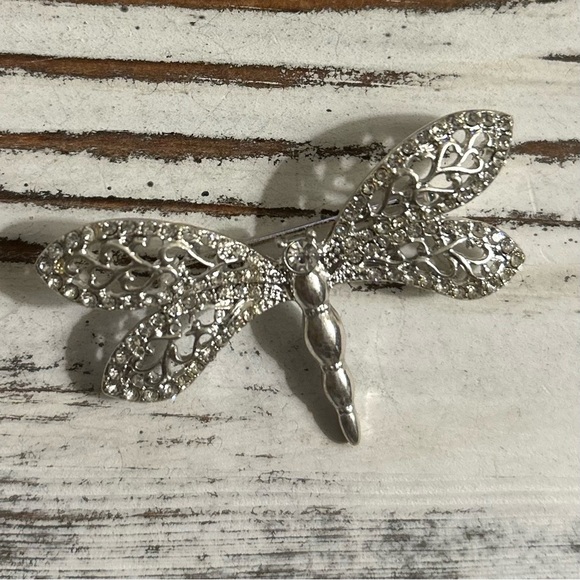 Dragonfly Brooch Rhinestone Brooch Signed FAF Vintage Silver Tone Jewelry - Picture 2 of 11